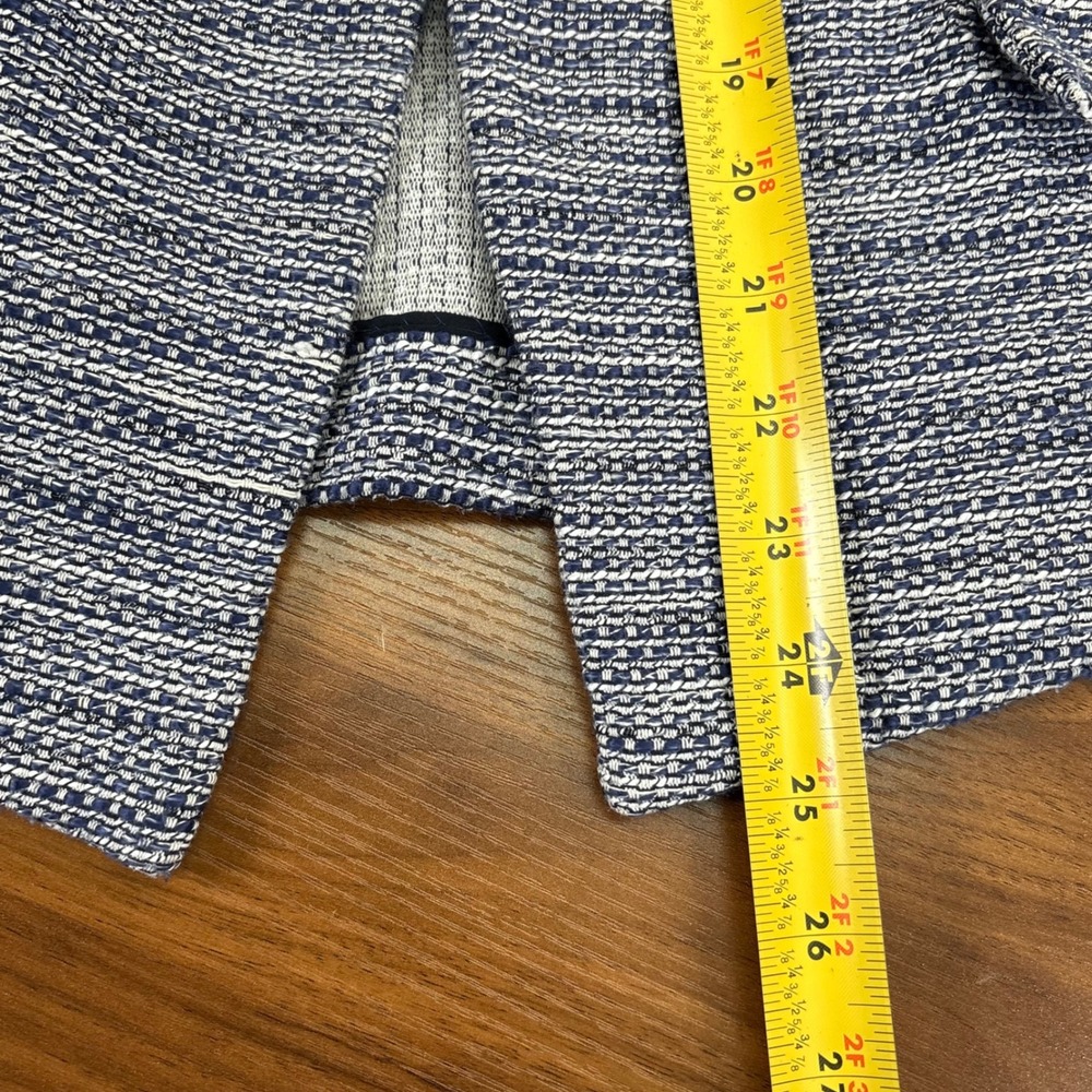 Alfani Size 12 Blue White Textured Open Front Blazer Jacket 3/4 Slv Zip Pockets - Picture 9 of 10